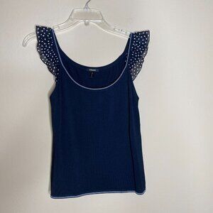 escada knit top w/ flutter polka dot cap sleeves